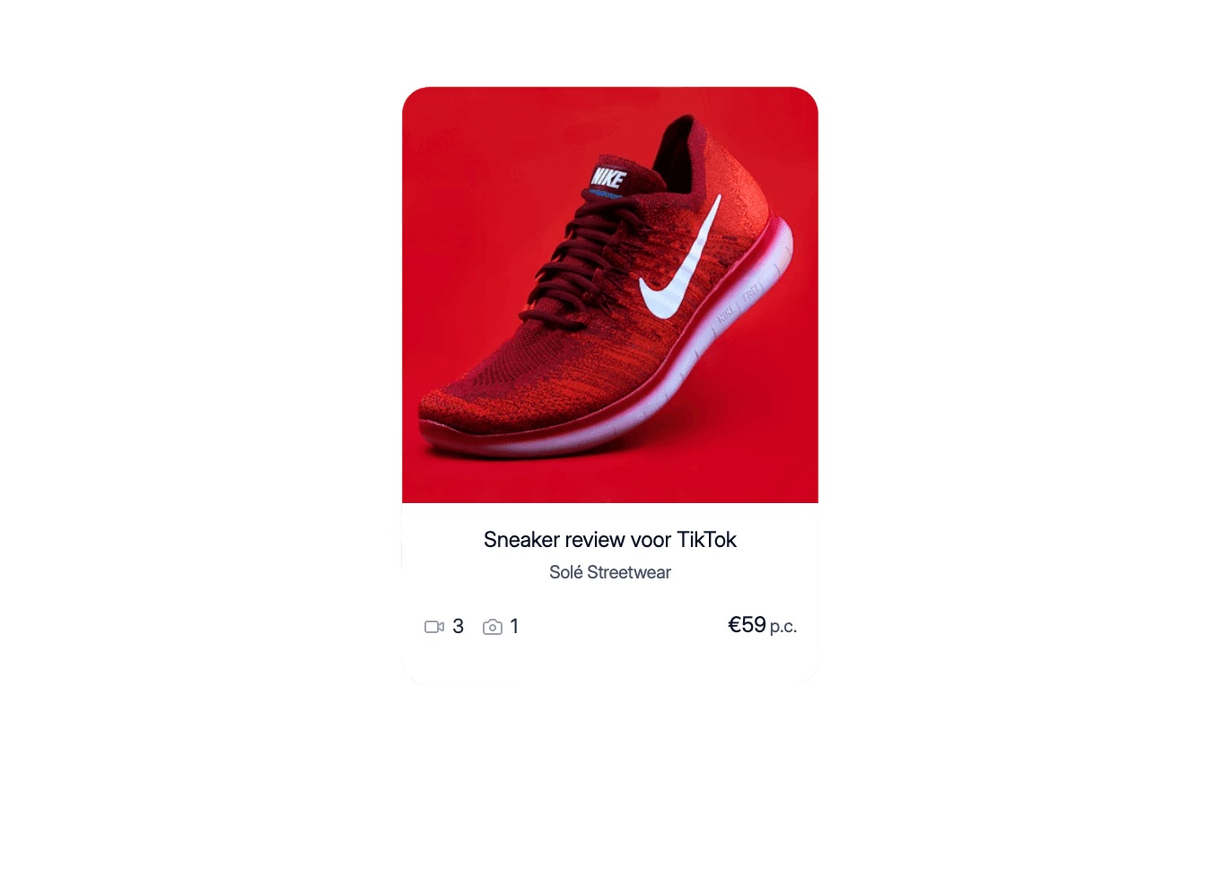 Red and black Nike sneaker on a bright red background, labeled for a TikTok review by Solé Streetwear, priced at €59.